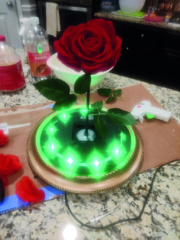 Rose with LED base during construction